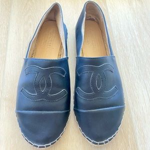 Black Chanel Lambskin leather Espadrilles Espadrille Authentic 38 US 7